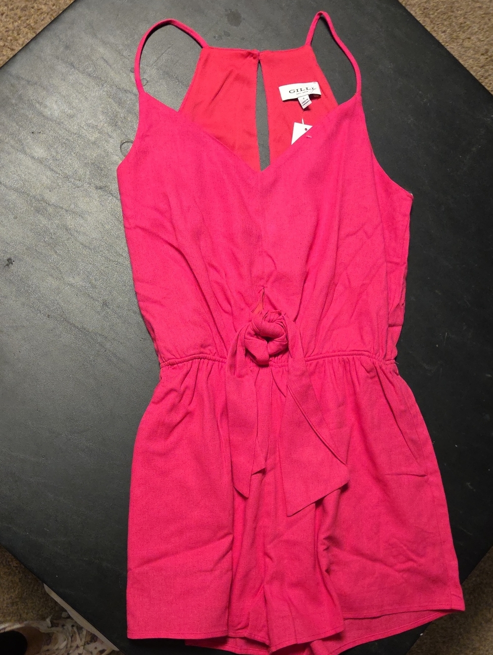 Gilli Fuchsia Tie-Front Sleeveless Romper